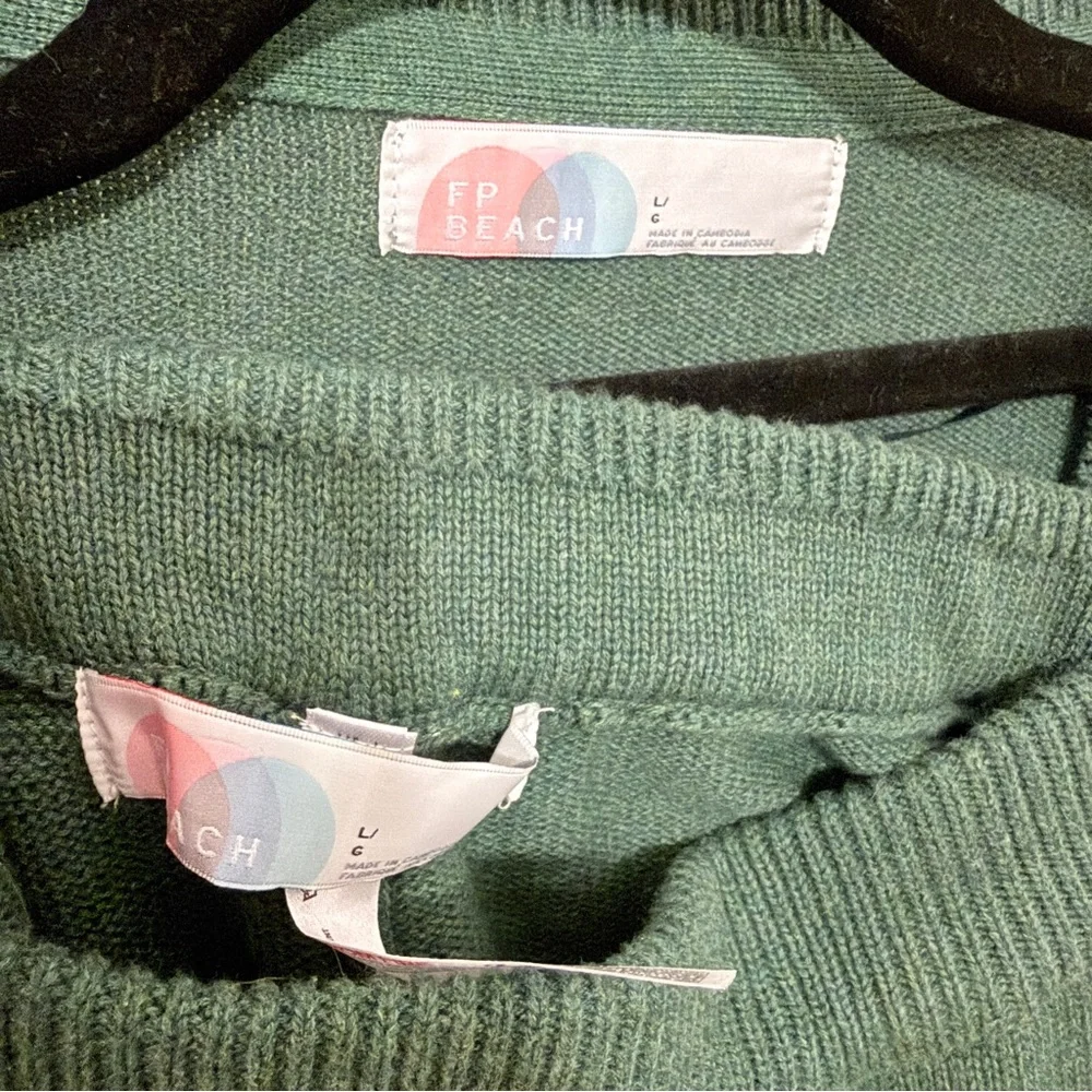 Free People Beach Solar Sweater Set in Pine Heather Knit Tie Cardigan & Pants LG - Picture 2 of 10